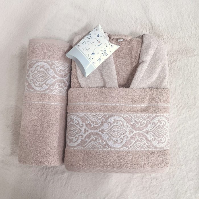 Set halat de baie pentru 1 persoana Elite Collection, 100% bumbac, bej - imagine 2