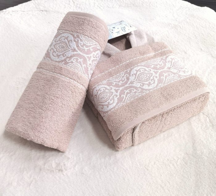 Set halat de baie pentru 1 persoana Elite Collection, 100% bumbac, bej - imagine 3