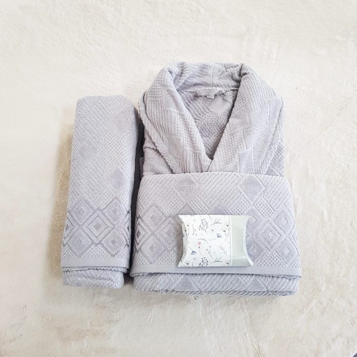 Set halat de baie pentru 1 persoana Elite Collection, 100% bumbac, catifea, gri - imagine 2