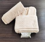 Set halat de baie pentru 1 persoana Elite Collection, 100% bumbac, catifea, bej - imagine 2