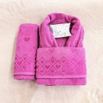 Set halat de baie pentru 1 persoana Elite Collection, 100% bumbac, catifea, fuxia