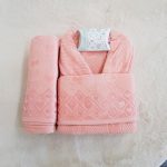 Set halat de baie pentru 1 persoana Elite Collection, 100% bumbac, catifea, piersica - imagine 3