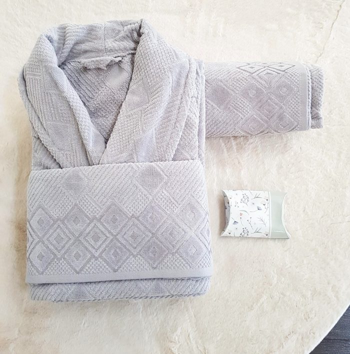 Set halat de baie pentru 1 persoana Elite Collection, 100% bumbac, catifea, gri - imagine 3