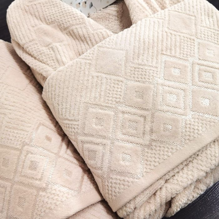 Set halat de baie pentru 1 persoana Elite Collection, 100% bumbac, catifea, ivoire - imagine 3