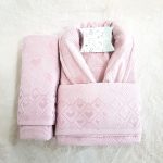 Set halat de baie pentru 1 persoana Elite Collection, 100% bumbac, catifea, roz pudra