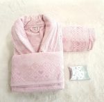 Set halat de baie pentru 1 persoana Elite Collection, 100% bumbac, catifea, roz pudra - imagine 2