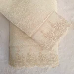 Set 2 prosoape baie Special Gift - 50x90 cm + 70x140 cm, 100% bumbac, cu dantela, cappuccino - imagine 5