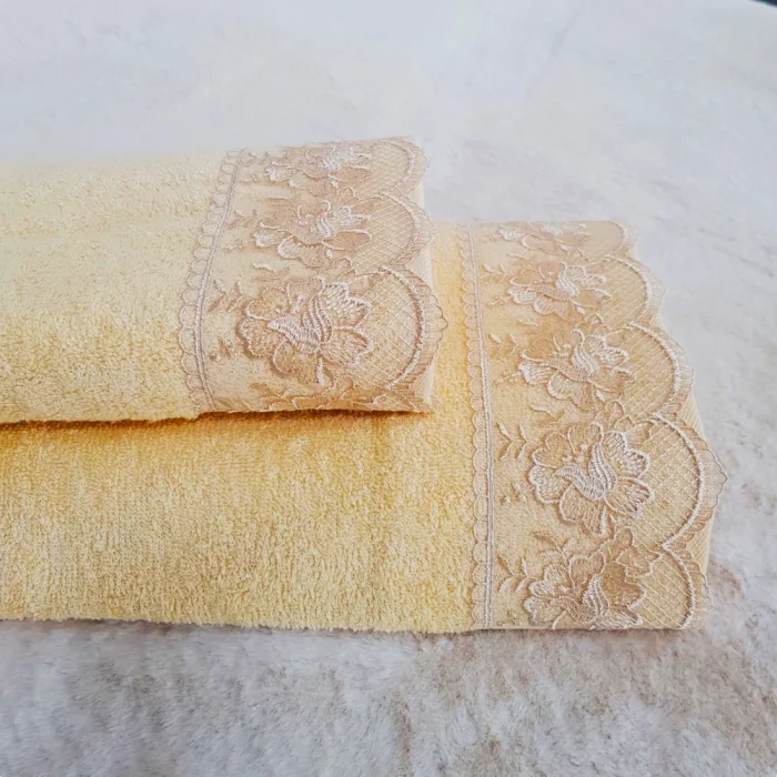 Set 2 prosoape baie Special Gift - 50x90 cm + 70x140 cm, 100% bumbac, cu dantela, caisa - imagine 2