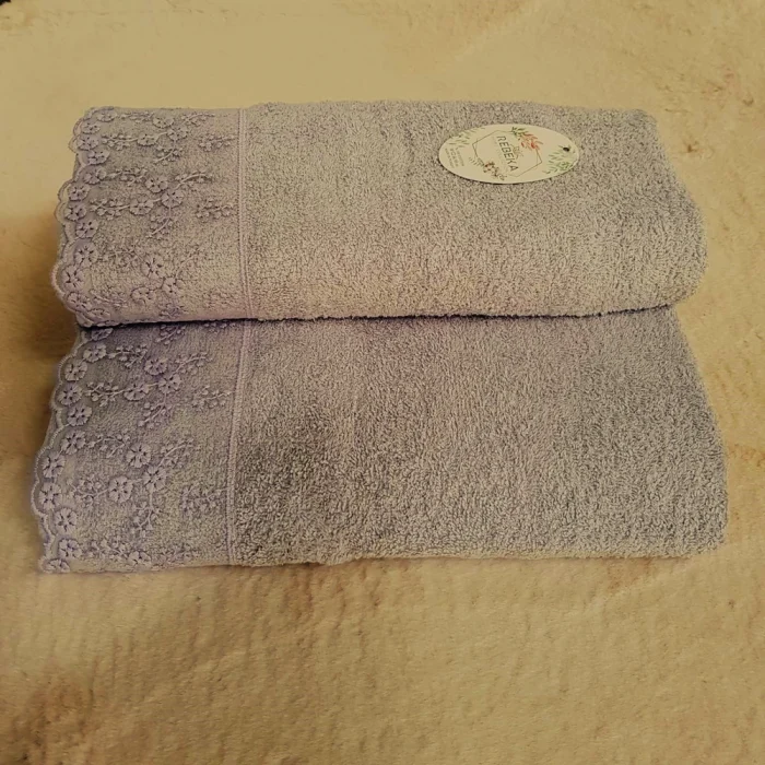 Set 2 prosoape baie Special Gift - 50x90 cm + 70x140 cm, 100% bumbac, cu dantela, gri - imagine 6