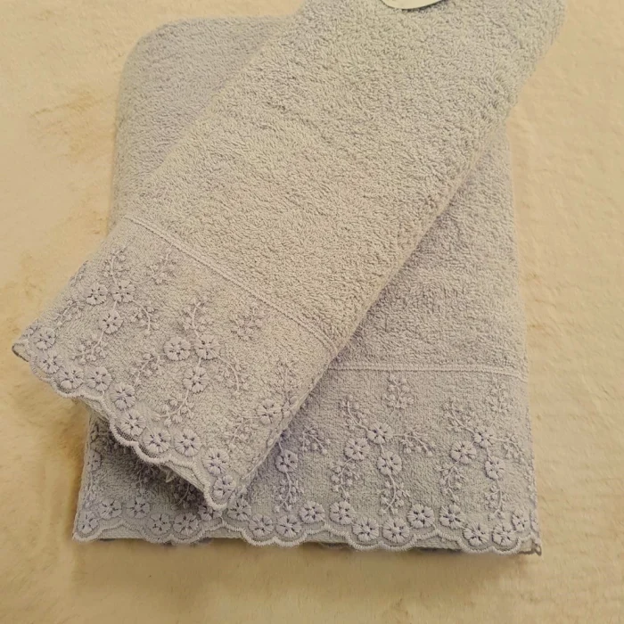 Set 2 prosoape baie Special Gift - 50x90 cm + 70x140 cm, 100% bumbac, cu dantela, gri - imagine 5