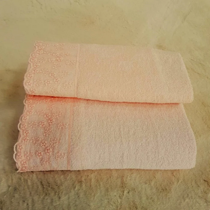 Set 2 prosoape baie Special Gift - 50x90 cm + 70x140 cm, 100% bumbac, cu dantela, rose - imagine 4